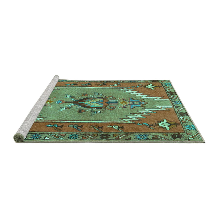 Sideview of Machine Washable Persian Turquoise Traditional Area Rugs, wshtr4575turq