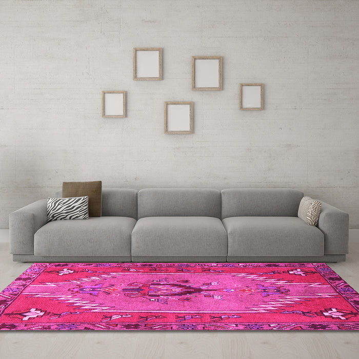 Machine Washable Persian Pink Traditional Rug in a Living Room, wshtr4575pnk