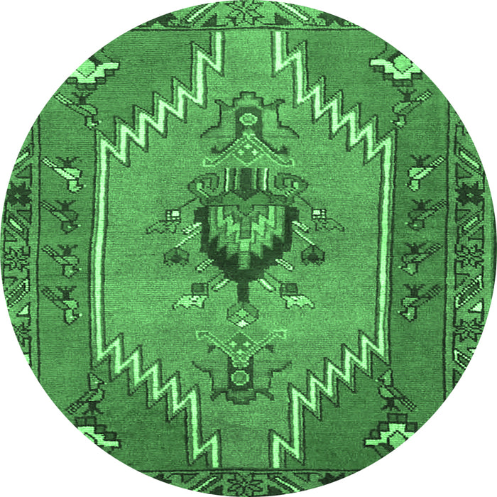 Round Machine Washable Persian Emerald Green Traditional Area Rugs, wshtr4575emgrn