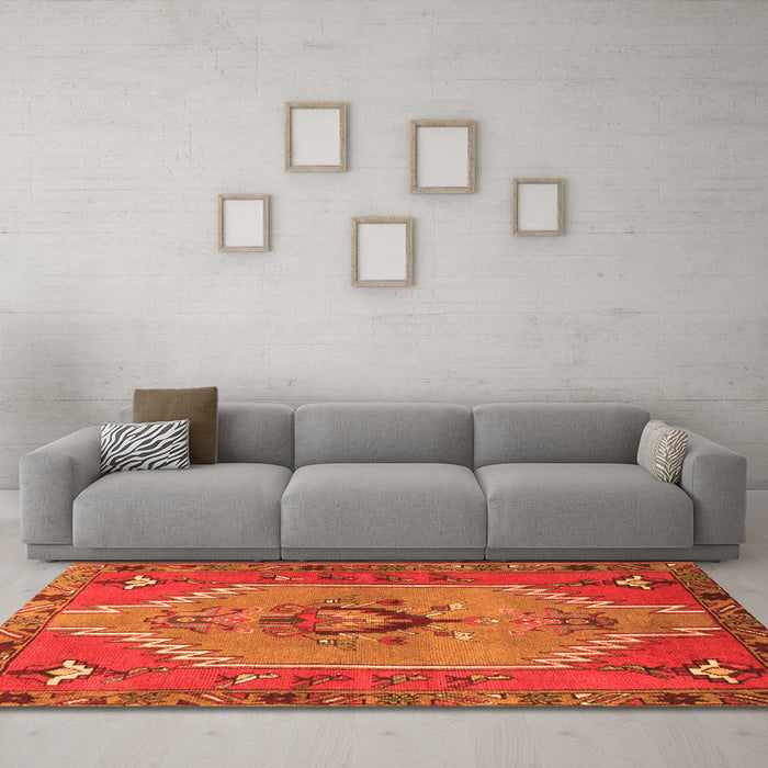 Machine Washable Persian Orange Traditional Area Rugs in a Living Room, wshtr4575org