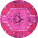 Round Machine Washable Persian Pink Traditional Rug, wshtr4575pnk