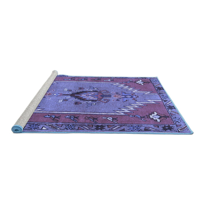 Sideview of Machine Washable Persian Blue Traditional Rug, wshtr4575blu