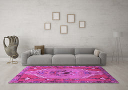 Machine Washable Persian Purple Traditional Area Rugs in a Living Room, wshtr4575pur