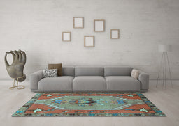Machine Washable Persian Light Blue Traditional Rug in a Living Room, wshtr4575lblu