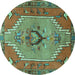 Round Persian Turquoise Traditional Rug, tr4575turq
