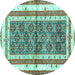 Round Machine Washable Persian Turquoise Traditional Area Rugs, wshtr4576turq