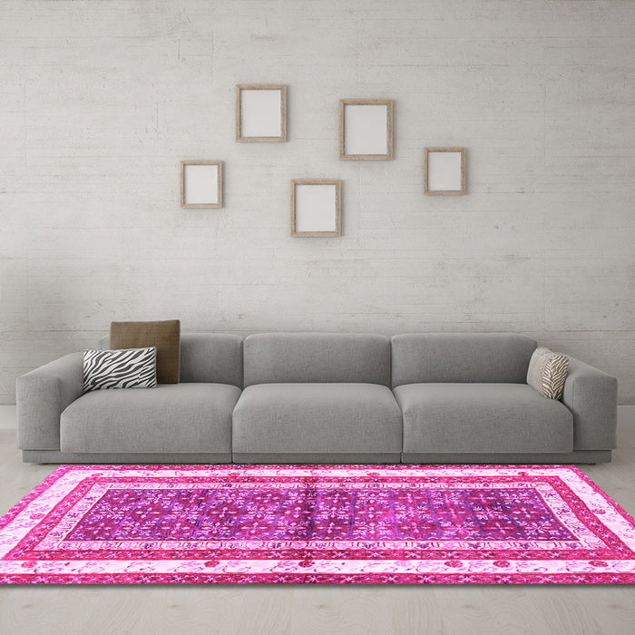 Machine Washable Persian Pink Traditional Rug in a Living Room, wshtr4576pnk
