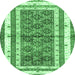 Round Machine Washable Persian Emerald Green Traditional Area Rugs, wshtr4576emgrn