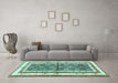 Machine Washable Persian Turquoise Traditional Area Rugs in a Living Room,, wshtr4576turq