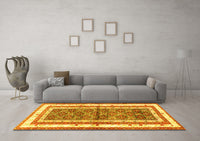 Machine Washable Persian Yellow Traditional Rug, wshtr4576yw