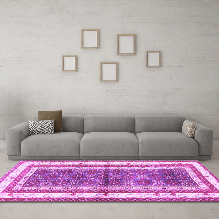 Machine Washable Persian Purple Traditional Area Rugs in a Living Room, wshtr4576pur