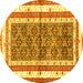 Round Machine Washable Persian Yellow Traditional Rug, wshtr4576yw