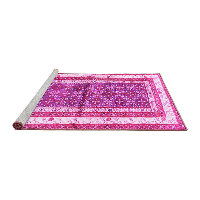 Sideview of Machine Washable Persian Pink Traditional Rug, wshtr4576pnk