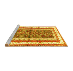 Sideview of Machine Washable Persian Yellow Traditional Rug, wshtr4576yw