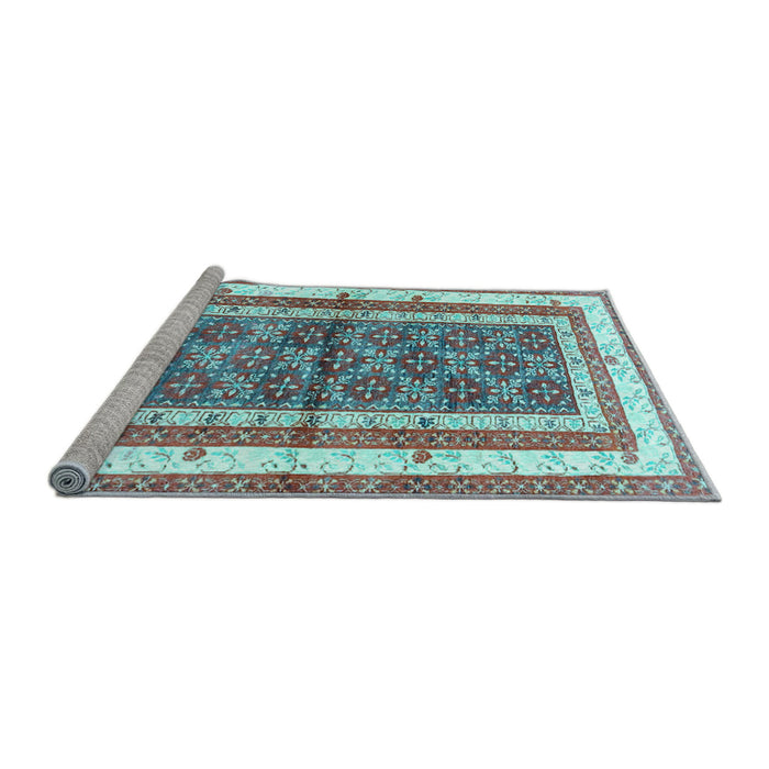 Sideview of Machine Washable Persian Light Blue Traditional Rug, wshtr4576lblu