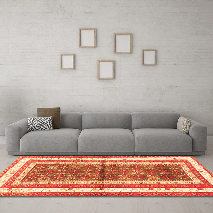 Machine Washable Persian Orange Traditional Area Rugs in a Living Room, wshtr4576org