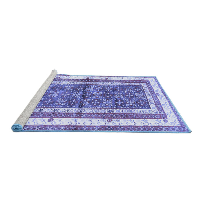 Sideview of Machine Washable Persian Blue Traditional Rug, wshtr4576blu