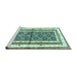 Sideview of Machine Washable Persian Turquoise Traditional Area Rugs, wshtr4576turq