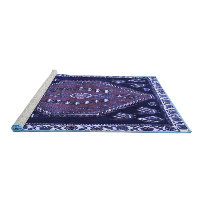 Sideview of Machine Washable Persian Blue Traditional Rug, wshtr4577blu
