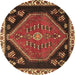 Round Machine Washable Persian Brown Traditional Rug, wshtr4577brn