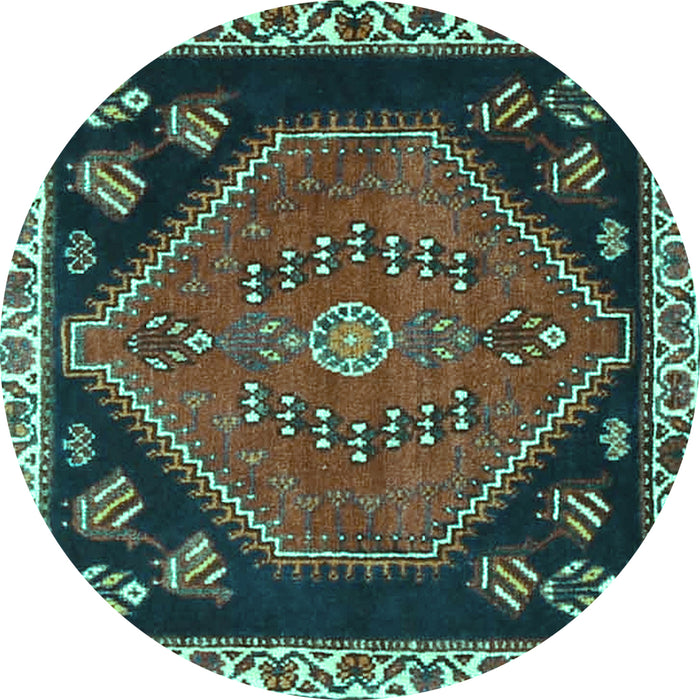 Round Machine Washable Persian Turquoise Traditional Area Rugs, wshtr4577turq