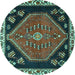 Round Machine Washable Persian Turquoise Traditional Area Rugs, wshtr4577turq