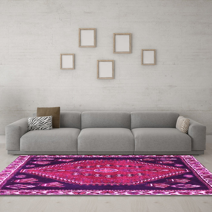 Machine Washable Persian Pink Traditional Rug in a Living Room, wshtr4577pnk