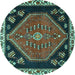 Round Persian Turquoise Traditional Rug, tr4577turq