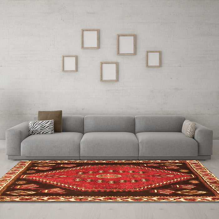 Machine Washable Persian Orange Traditional Area Rugs in a Living Room, wshtr4577org