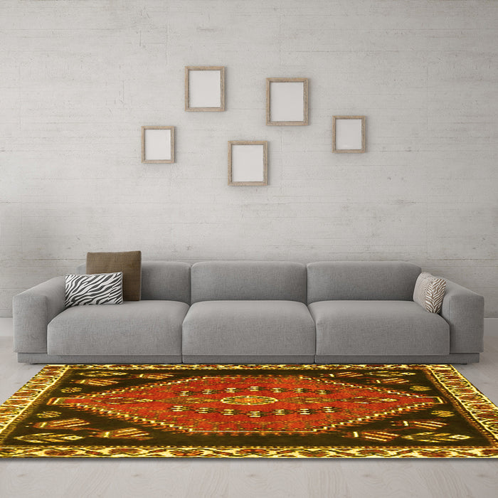 Machine Washable Persian Yellow Traditional Rug in a Living Room, wshtr4577yw