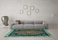 Machine Washable Persian Turquoise Traditional Rug, wshtr4577turq