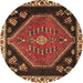 Round Persian Brown Traditional Rug, tr4577brn