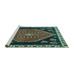 Sideview of Machine Washable Persian Turquoise Traditional Area Rugs, wshtr4577turq