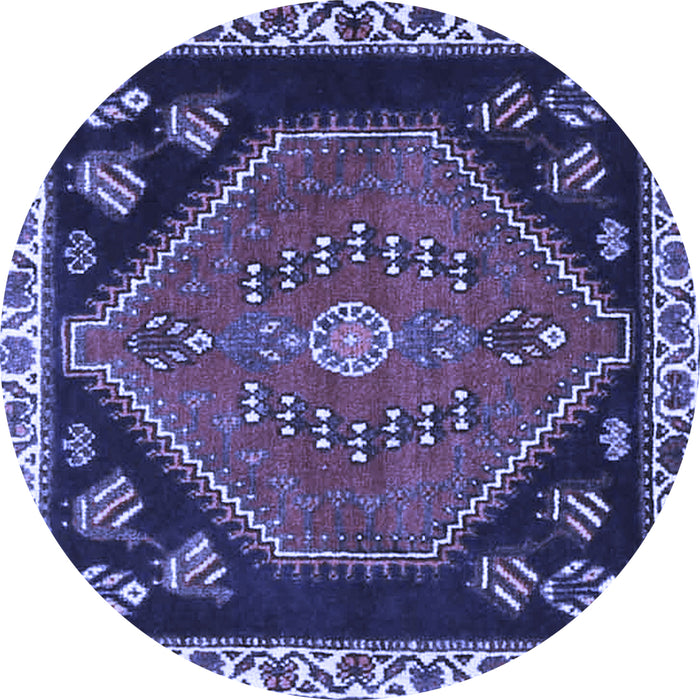 Round Machine Washable Persian Blue Traditional Rug, wshtr4577blu