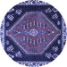 Round Machine Washable Persian Blue Traditional Rug, wshtr4577blu