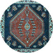 Round Machine Washable Persian Light Blue Traditional Rug, wshtr4577lblu