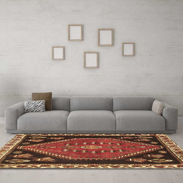 Machine Washable Persian Brown Traditional Rug in a Living Room,, wshtr4577brn