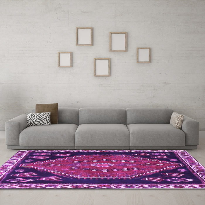 Machine Washable Persian Purple Traditional Area Rugs in a Living Room, wshtr4577pur