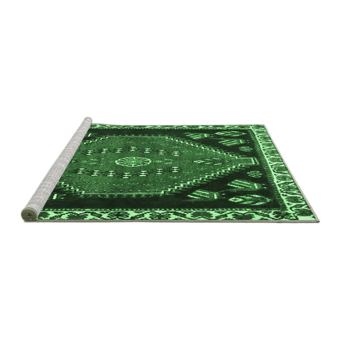Sideview of Machine Washable Persian Emerald Green Traditional Area Rugs, wshtr4577emgrn