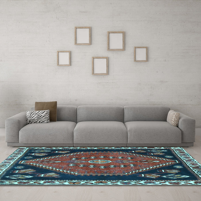 Machine Washable Persian Light Blue Traditional Rug in a Living Room, wshtr4577lblu