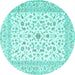 Round Machine Washable Persian Turquoise Traditional Area Rugs, wshtr4578turq