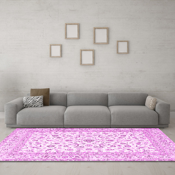 Machine Washable Persian Pink Traditional Rug in a Living Room, wshtr4578pnk