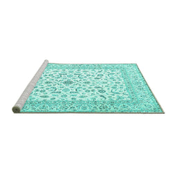 Sideview of Machine Washable Persian Turquoise Traditional Area Rugs, wshtr4578turq