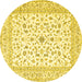 Round Machine Washable Persian Yellow Traditional Rug, wshtr4578yw