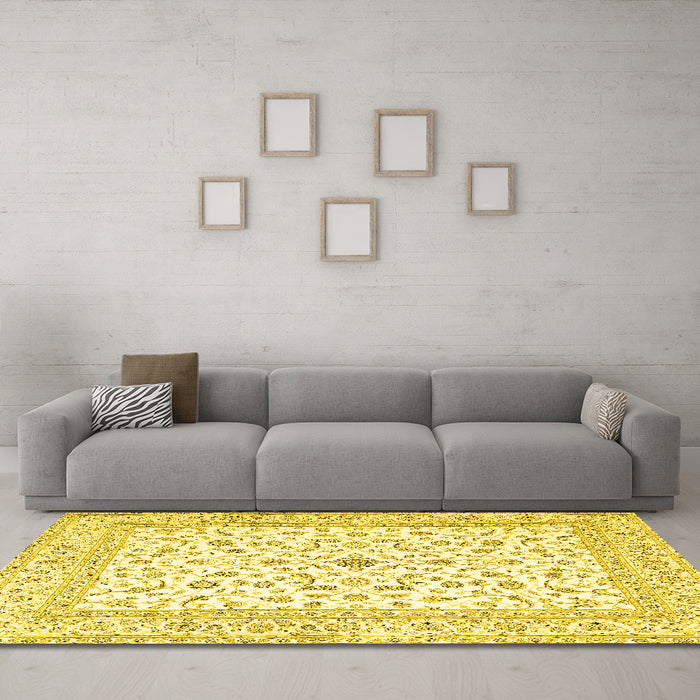 Machine Washable Persian Yellow Traditional Rug in a Living Room, wshtr4578yw