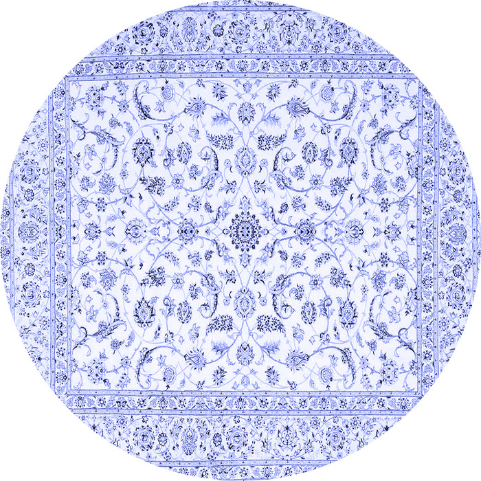 Round Machine Washable Persian Blue Traditional Rug, wshtr4578blu