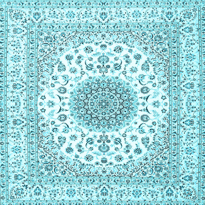 Square Machine Washable Medallion Light Blue Traditional Rug, wshtr4579lblu