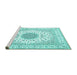 Sideview of Machine Washable Medallion Turquoise Traditional Area Rugs, wshtr4579turq