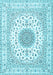 Machine Washable Medallion Light Blue Traditional Rug, wshtr4579lblu