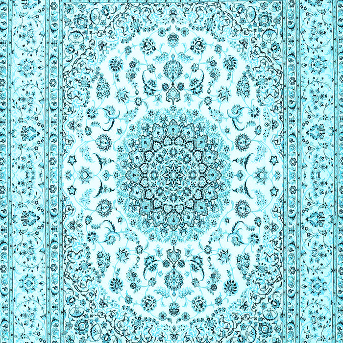Machine Washable Medallion Light Blue Traditional Rug, wshtr4579lblu
